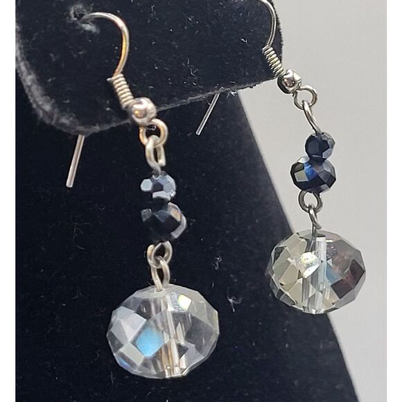 Artisan Vintage Faceted Crystal AB Oil Spill Stones Dangle Drop Earrings 1.75in - Picture 3 of 4